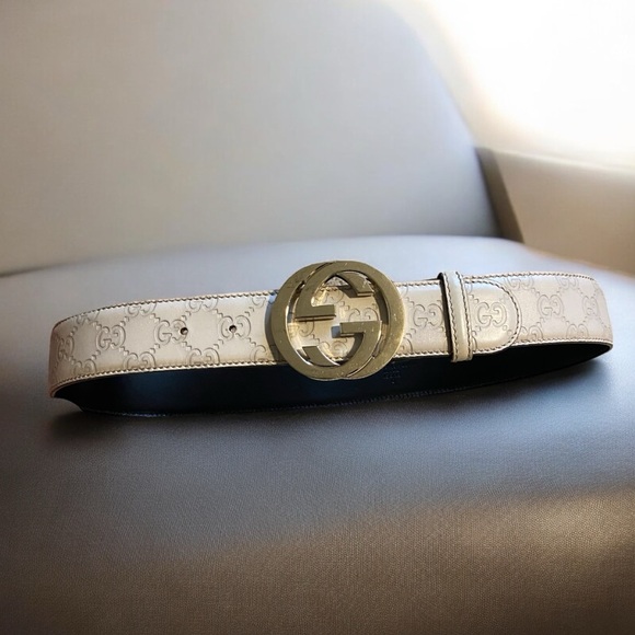 Gucci Accessories - Authentic Gucci Guccissima GG interlocking G buckle leather belt grey gold